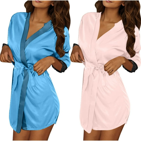 Maean 2 Pack Womens Satin Robe Sleepwear Lightweight Party Wedding Lounge Short Silky Bathrobes