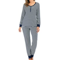 Maean 2 Piece Sets for Women Pajama Outfits Comfy Stripes Long Sleeve Crew Neck Tops and Cropped Pants with Pockets