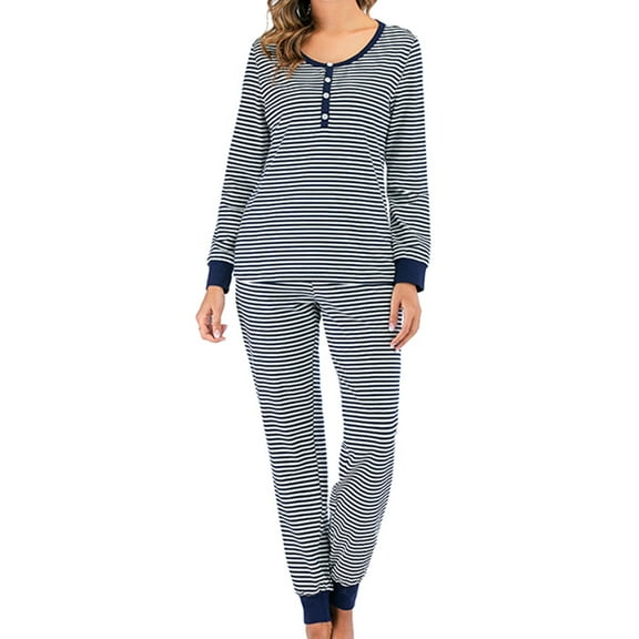 Maean 2 Piece Sets for Women Pajama Outfits Comfy Stripes Long Sleeve Crew Neck Tops and Cropped Pants with Pockets