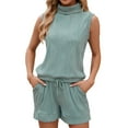 thumbnail image 1 of Maean 2 Piece Sets for Women Sleeveless Mock Neck Tops and Drawstring Elastic Waist Shorts Outfit with Pockets, 1 of 5