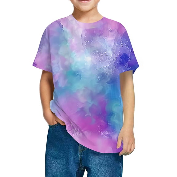 Maean 3-10T Kids Short Sleeve Shirts Cotton Crew Neck Summer Trendy Tie Dye Printed Loose Tshirts