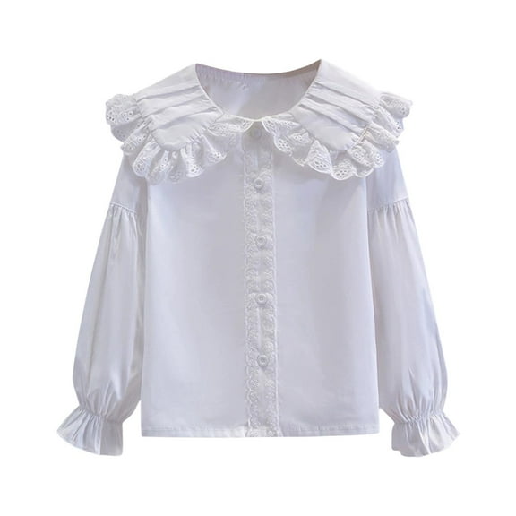 Maean 3-14 Years Girls Top Cotton Button down Long Sleeve Blouse Kids Dressy School Uniform Shirts