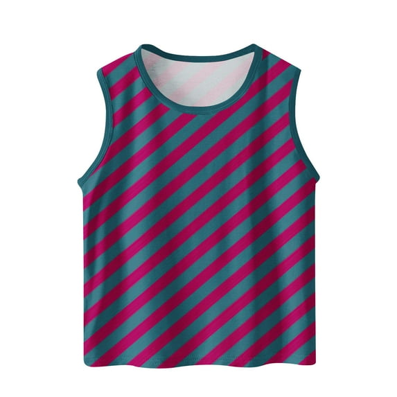Maean 3-15 Years Kids Tank Top Striped Printed Sleeveless Crew Neck Summer Causal Tanks for Boys Girls