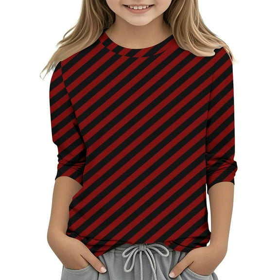 Maean 3/4 Striped Blouse for Girls Cotton Comfy Shirts Kids Girl Round Neck Pullover Tee Tops