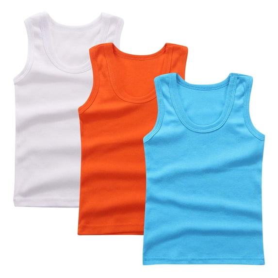 Maean 3 Pack Boys Cotton Tank Tops Sleeveless Undershirt Shirt Crew Neck Ribbed Soft Tees Summer Casual Basic Tops