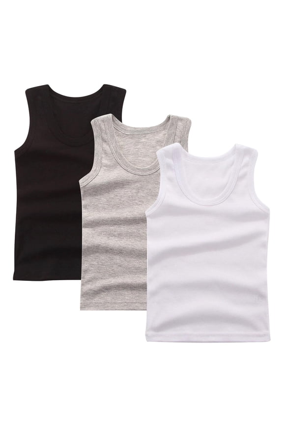 3 Pack Boys Cotton Tank Tops Sleeveless Undershirt Shirt Crew Neck Ribbed Soft Tees Summer Casual Basic Tops