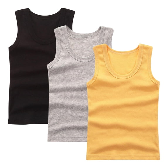 Maean 3 Pack Boys Cotton Tank Tops Sleeveless Undershirt Shirt Crew Neck Ribbed Soft Tees Summer Casual Basic Tops