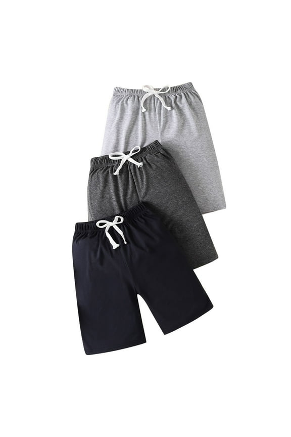 3 Pack Boys Sweat Shorts Kids Casual Loose Joggers Shorts with Pockets Elastic Waist Drawstring