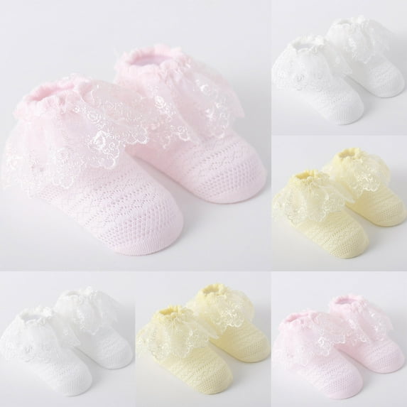 Maean 3 Pack Toddler Cotton Socks Little Girls Lace Ruffle Hem Ankle Crew Cute Sock 1-5 Years