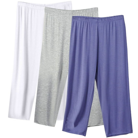 Maean 3 Pack Womens Plus Size Lounge Pants Elastic Waist Thin Capris Pants Comfy Cropped Pants for Yoga