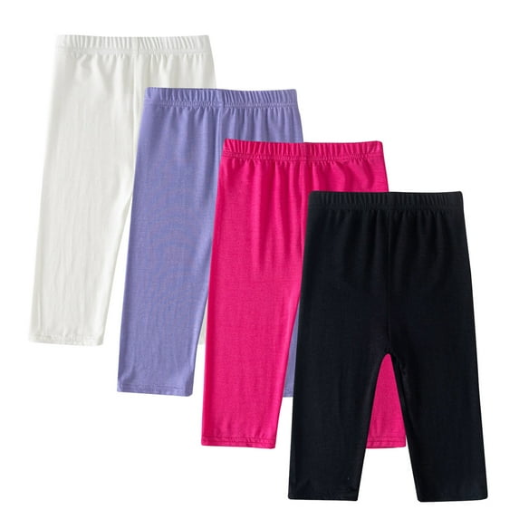 Maean 4 Pack Girls Capris Leggings Crop Stretchy Comfortable Tight Pants Little Girl Soft Clothes