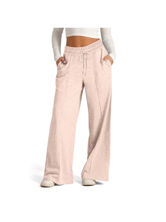 Athletic Wide Leg Pants for Women Drawstring High Waist Casual Loose Yoga Pants with Pockets