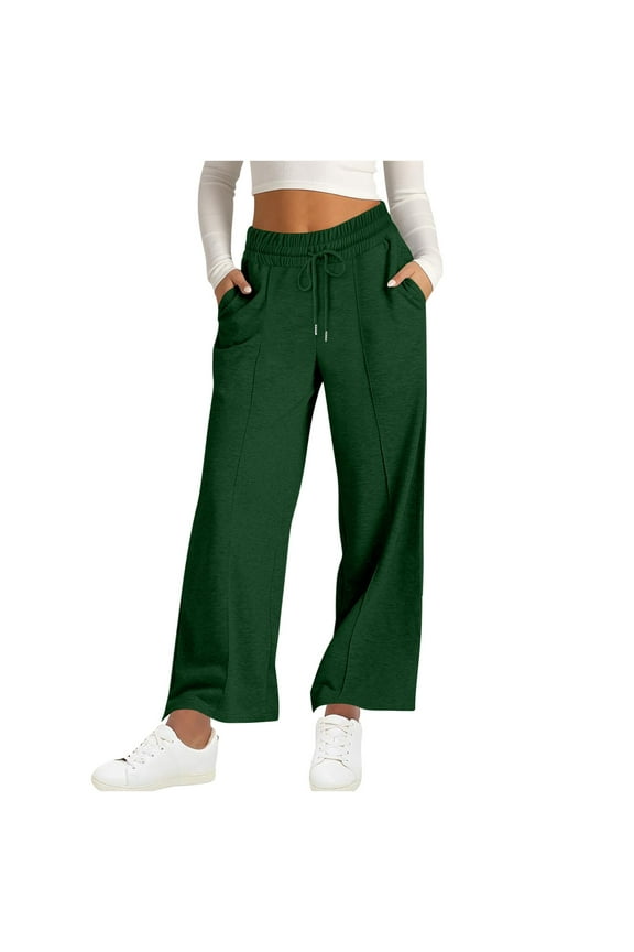 Athletic Wide Leg Pants for Women Drawstring High Waist Casual Loose Yoga Pants with Pockets