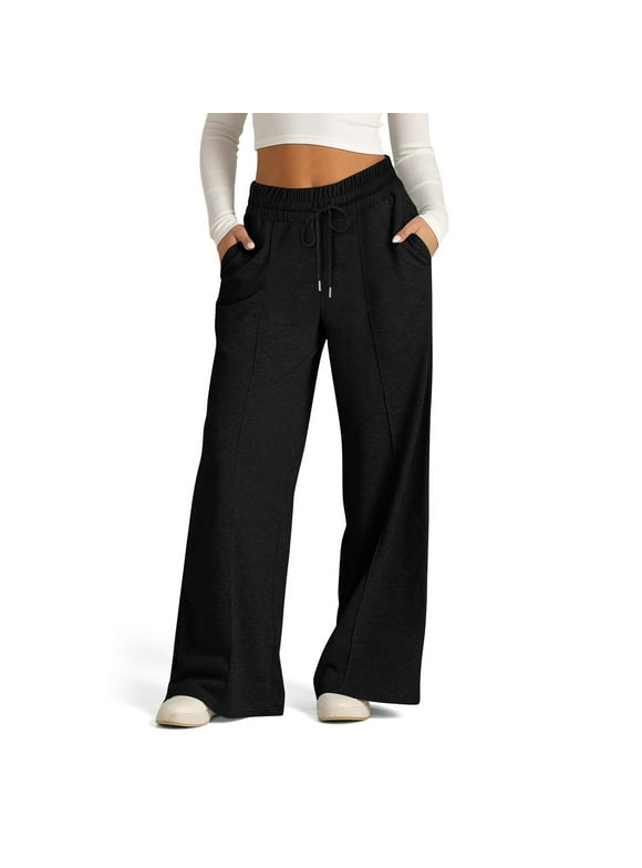 Athletic Wide Leg Pants for Women Drawstring High Waist Casual Loose Yoga Pants with Pockets