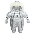thumbnail image 1 of Maean Baby Boy Girl Winter Snowsuit Hooded Thickened Warm Bodysuit Toddler Infant Jacket Clothes Jumpsuit ＋Gloves, 1 of 6