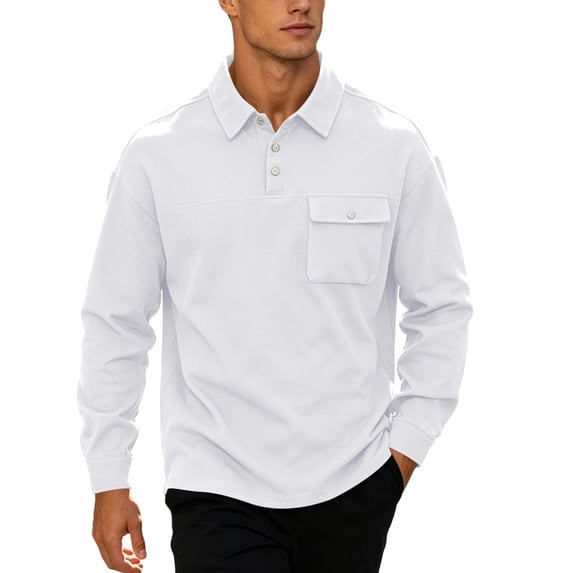 Maean Big and Tall Mens Long Sleeve Tops Golf Button Collared Pullover Shirt Work Top with Pocket