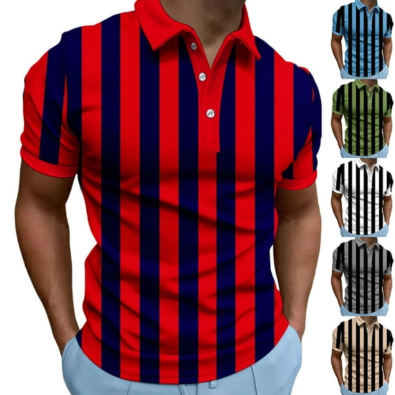 Maean Big and Tall Mens Striped Tops Golf Short Sleeve Collared Shirt Summer Casual Work Shirts S-5XL