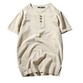 thumbnail image 1 of Maean Big and Tall Top for Mens Short Sleeve Shirts Cotton Linen V Neck Buttons Pullover Tee M-5XL, 1 of 3