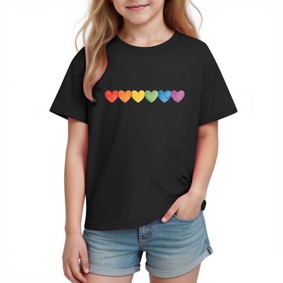 Maean Boy's Girl's Heart Tops Graphic Short Sleeve Tee Spring Summer Basic Crewneck Kids Tshirts