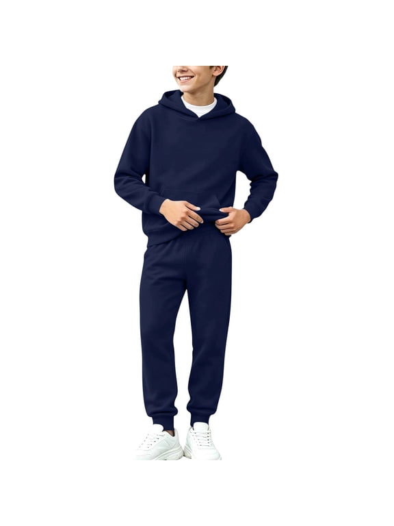Boys 2 Piece Set Hooded Sweatshirt and Joggers Sweatpants Sets with Pockets 2-14 Years