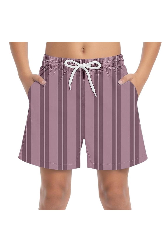 Boys Beach Shorts Striped Vacation Lounge Short Pants Summer Elastic Waist Loose Shorts with Pockets