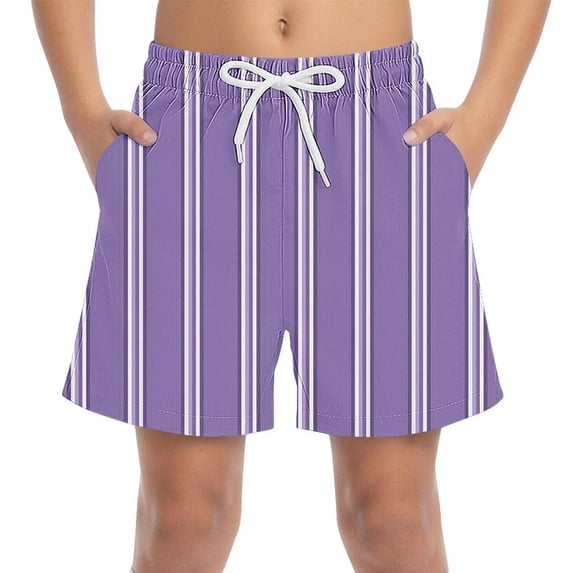 Maean Boys Beach Shorts Striped Vacation Lounge Short Pants Summer Elastic Waist Loose Shorts with Pockets