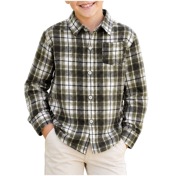 Maean Boys Button down Shirt Plaid Long Sleeve Tops Kids Casual Loose Fall Fashion Blouses Clothes