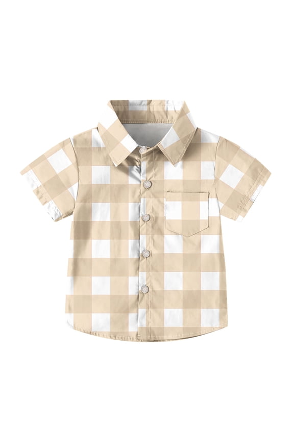 Boys Button down Top Short Sleeve Collared Shirts Plaid Causal Summer Beach Tshirts with Pockets