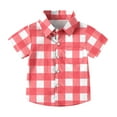 thumbnail image 1 of Maean Boys Button down Top Short Sleeve Collared Shirts Plaid Causal Summer Beach Tshirts with Pockets, 1 of 7