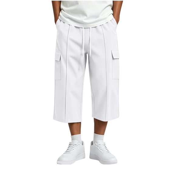 Maean Boys Capris Pants Sweatpants Wide Leg Elastic Waist Casual Loose Cargo Pant with Pockets
