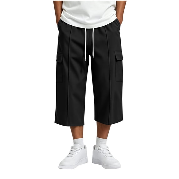 Maean Boys Capris Pants Sweatpants Wide Leg Elastic Waist Casual Loose Cargo Pant with Pockets