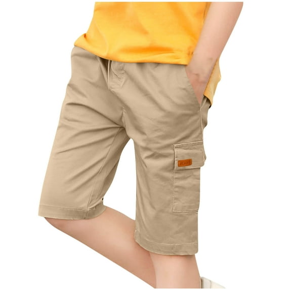 Maean Boys Cargo Cotton Shorts Elastic Waist Loose Causal Shorts with Pockets for Kids Boy 4-14 Years