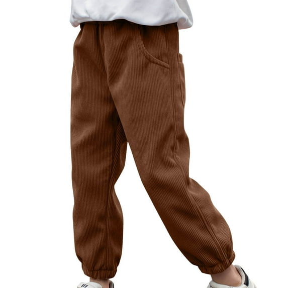 Maean Boys Corduroy Pant Pull on Plain Elastic Waist Jogger Pants Girls Fall Winter Casual Pants