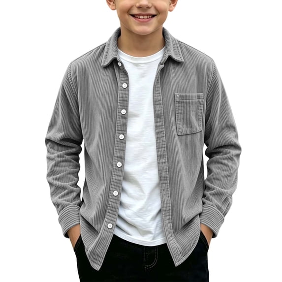 Maean Boys Corduroy Shirts Button down Shacket Jacket Fall Winter Solid Color Tops with Pockets