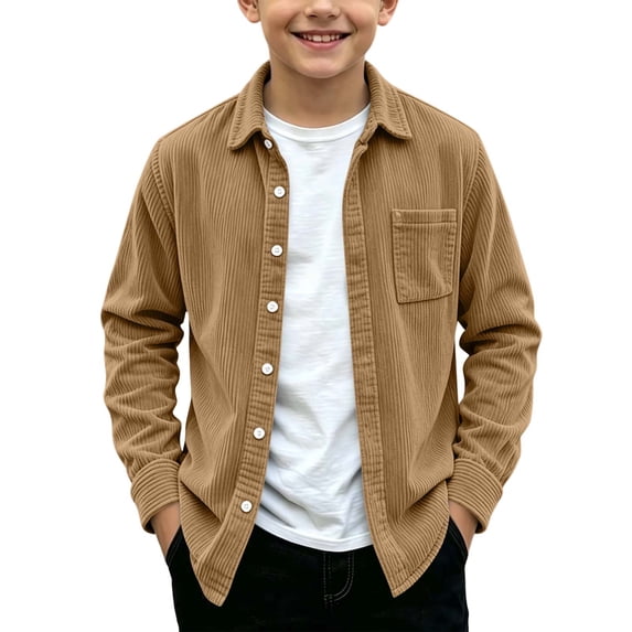 Maean Boys Corduroy Shirts Button down Shacket Jacket Fall Winter Solid Color Tops with Pockets