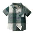 thumbnail image 1 of Maean Boys Cotton Plaid Shirts Button down Short Sleeve V Neck Collared Tops with Pockets 1-14Years, 1 of 7