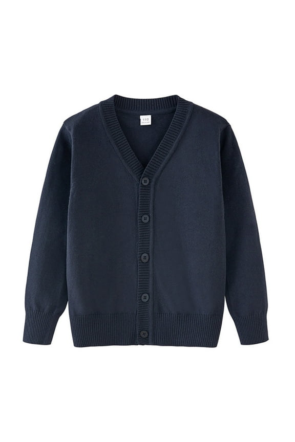 Boys Girls Cardigans Sweater V Neck Long Sleeve Button Ribbed Knit Sweaters School Uniforms Tops