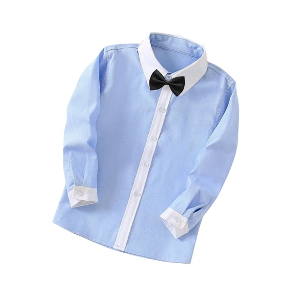 Maean Boys Girls Dress Shirts Button down Flap Collar Long Sleeve Color Block Kids Shirt for 3-10T