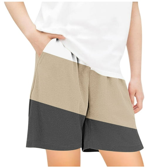 Maean Boys Girls Lounge Shorts Elastic Waist Loose with Pockets Color Block Shorts Summer Causal Shorts