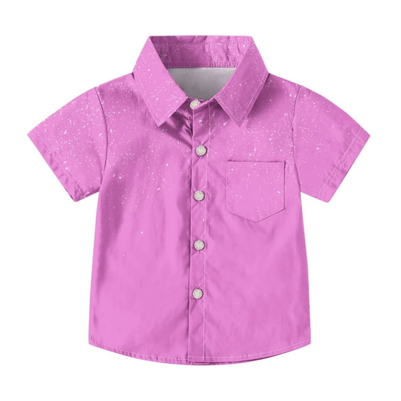 Maean Boys Short Sleeve Blouse Sequin Button down Collared Tops Summer Dressy Party Shirts with Pockets