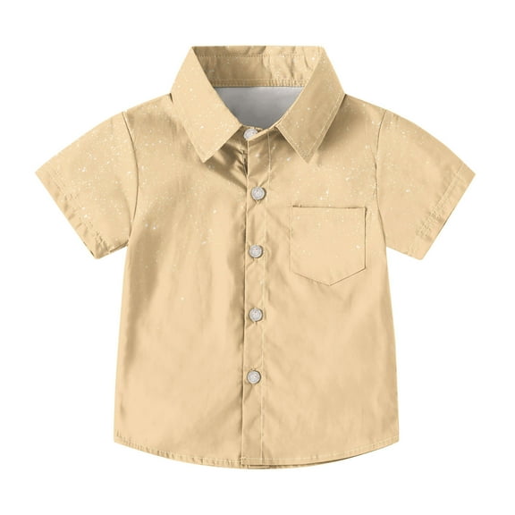 Maean Boys Short Sleeve Blouse Sequin Button down Collared Tops Summer Dressy Party Shirts with Pockets