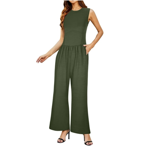 Maean Business Casual Jumpsuit for Women Sleeveless Wide Leg Loose Rompers Dressy Long Pants with Pockets