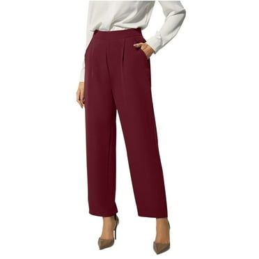 Maean Business Casual Pants for Women with Pockets Dressy Elastic High Waisted Straight Wide Leg Loose Trousers