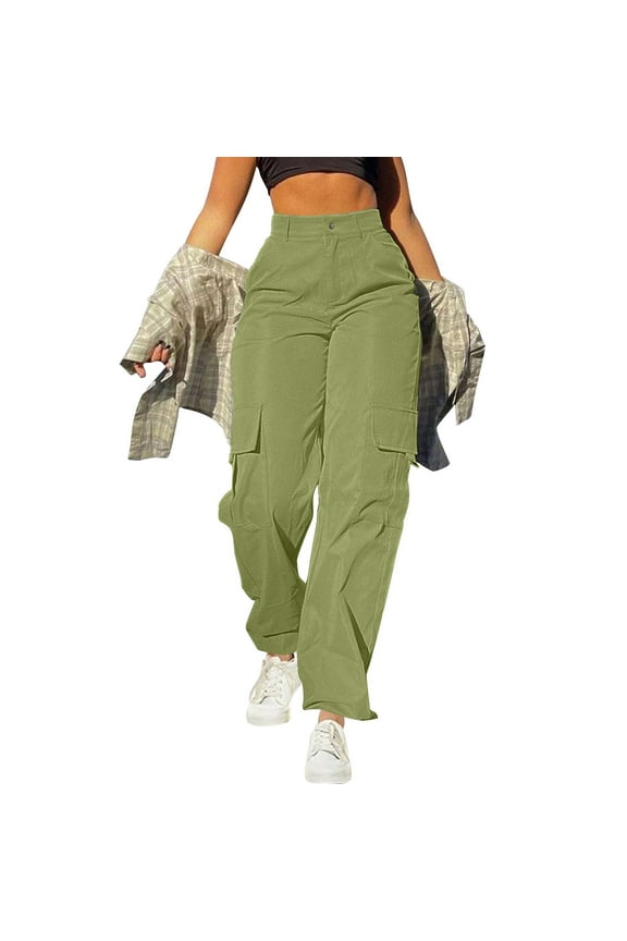 Cargo Pants for Women Baggy Elastic High Waist Workwear Pants Wide Leg Trousers with Side Pockets