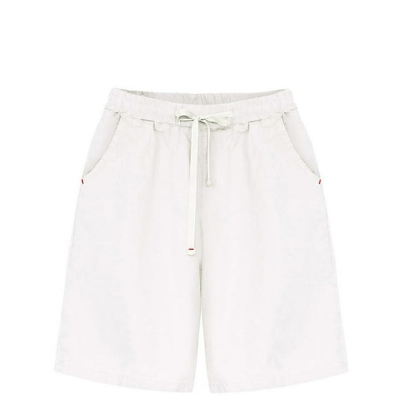 Maean Casual Shorts for Women Elastic High Waist Drawstring straight Wide legged Solid Color Loose Short Pants