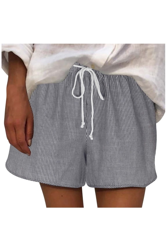 Casual Shorts for Women Summer Stripes patchwork Elastic High Waisted Drawstring Baggy Short Pants