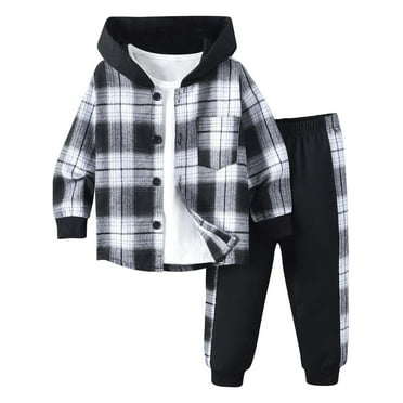 Maean Children's Fall Long Sleeved Plaid Button Shirts and Causal Sweatpants Suit 2 Piece Kids Outfits