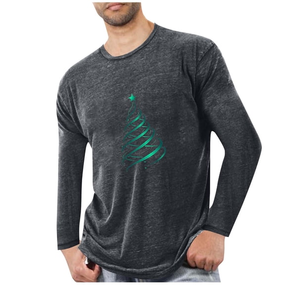 Maean Christmas Tops for Mens Long Sleeve Graphic Tee Crew Neck Pullover Soft Comfy Loungewear Shirts