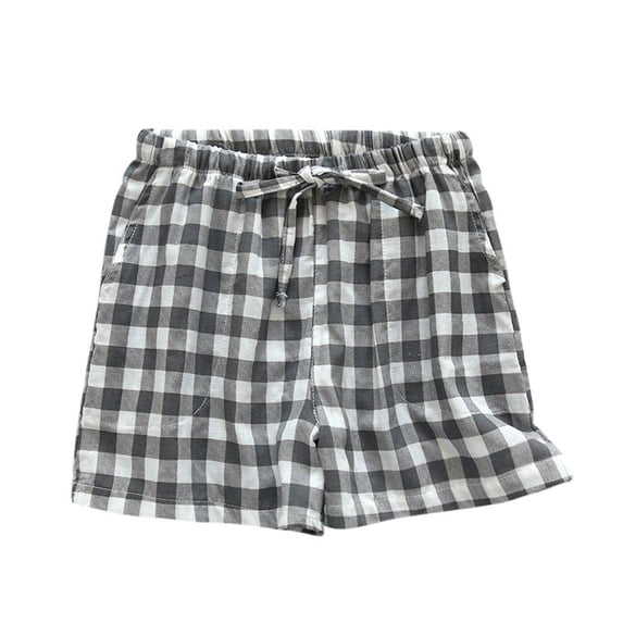 Maean Cotton Boxer Shorts Womens Plaid Summer High Waist Drawstring Elastic Pajama Shorts with Pockets