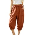 thumbnail image 1 of Maean Cotton Linen Capris Pants for Womens Drawstring Elastic Waist Drawstring Capri Pant Tapered Trousers with Pockets, 1 of 6